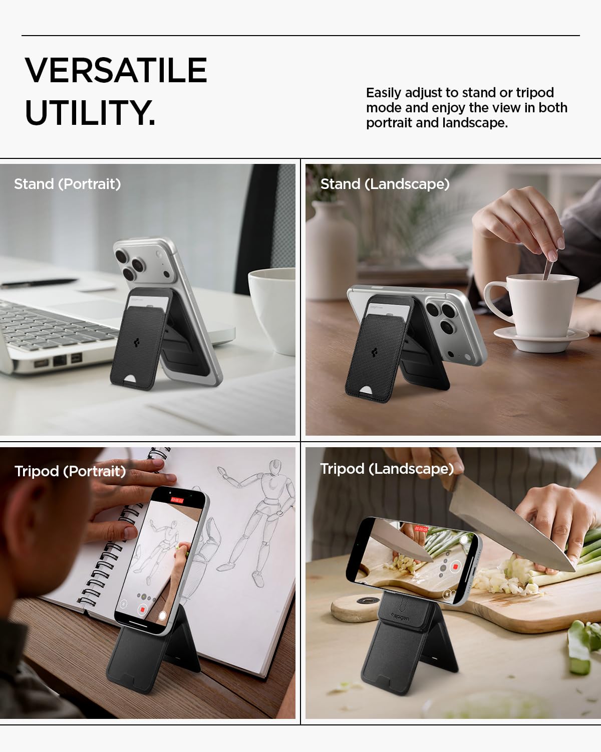 Spigen Slim Fold MagSafe Wallet Stand - Black - 1-Card Tripod - image 3
