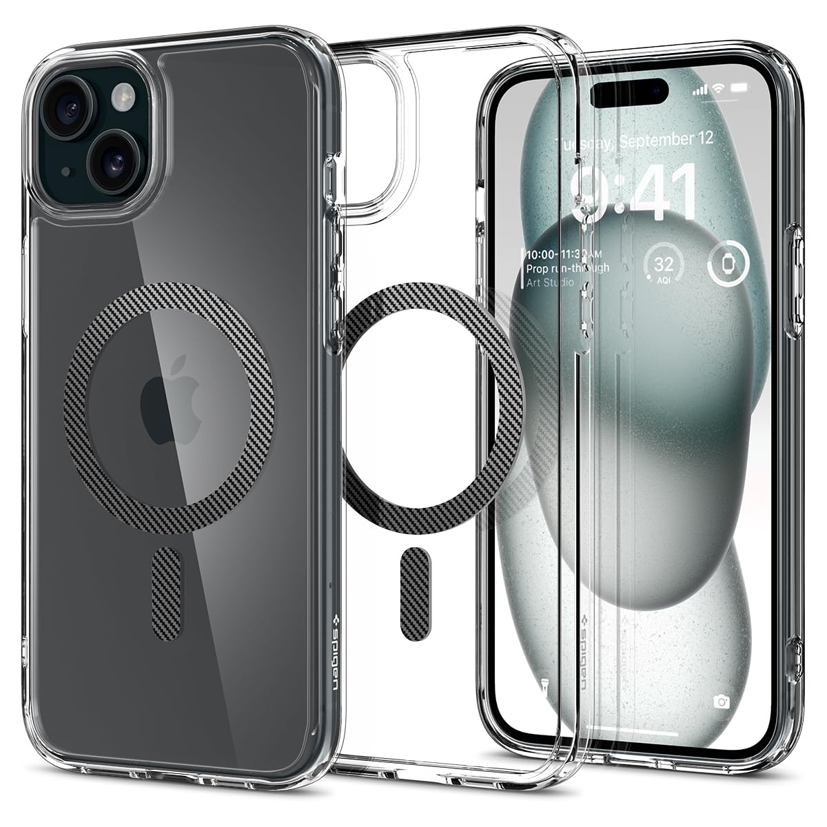 Spigen Ultra Hybrid (MagFit) case for iPhone 15 Plus in Carbon Fiber – product image