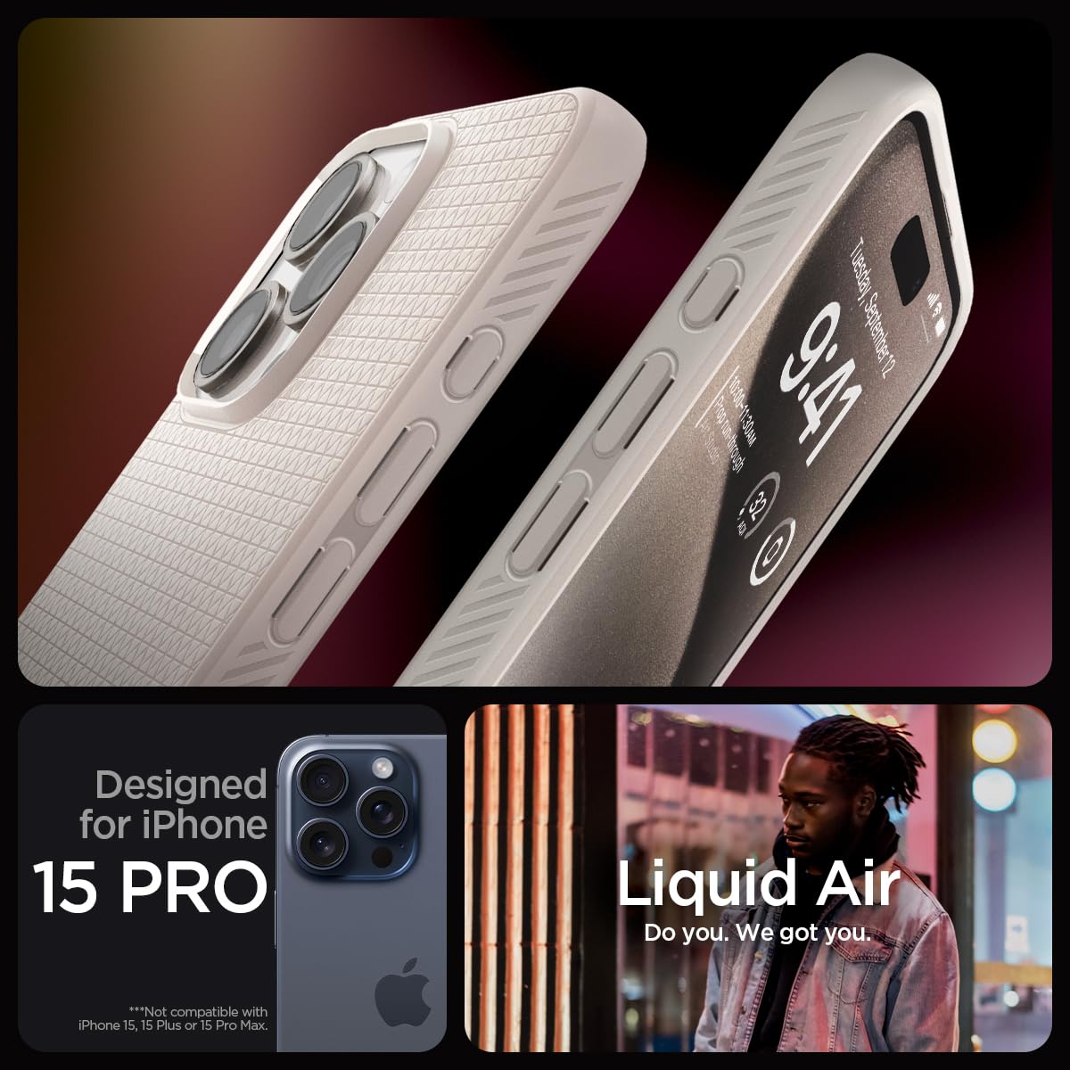 Spigen Liquid Air case for iPhone 15 Pro in Natural Titanium – alternate detail 1