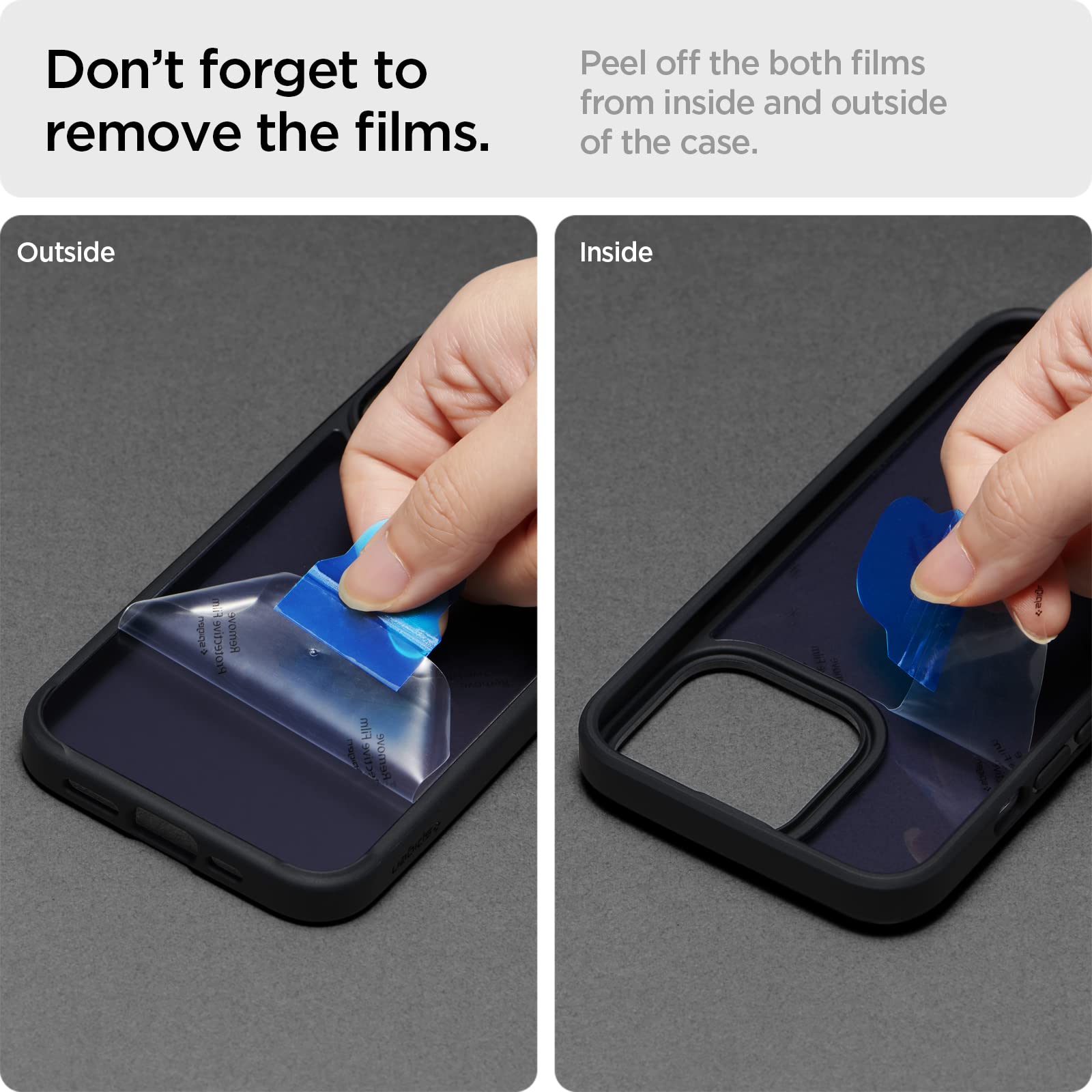 Spigen iPhone 13 Case Ultra Hybrid – Frost Black case protective-film removal instructions