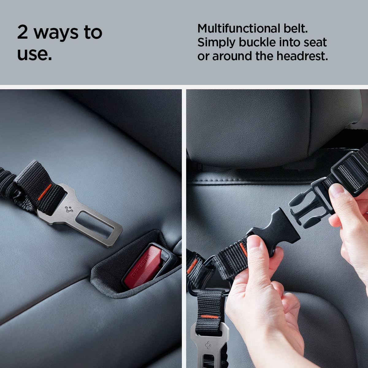 Spigen Dog Car Seat Belt Tether with Dual Attachment - Black - image 2