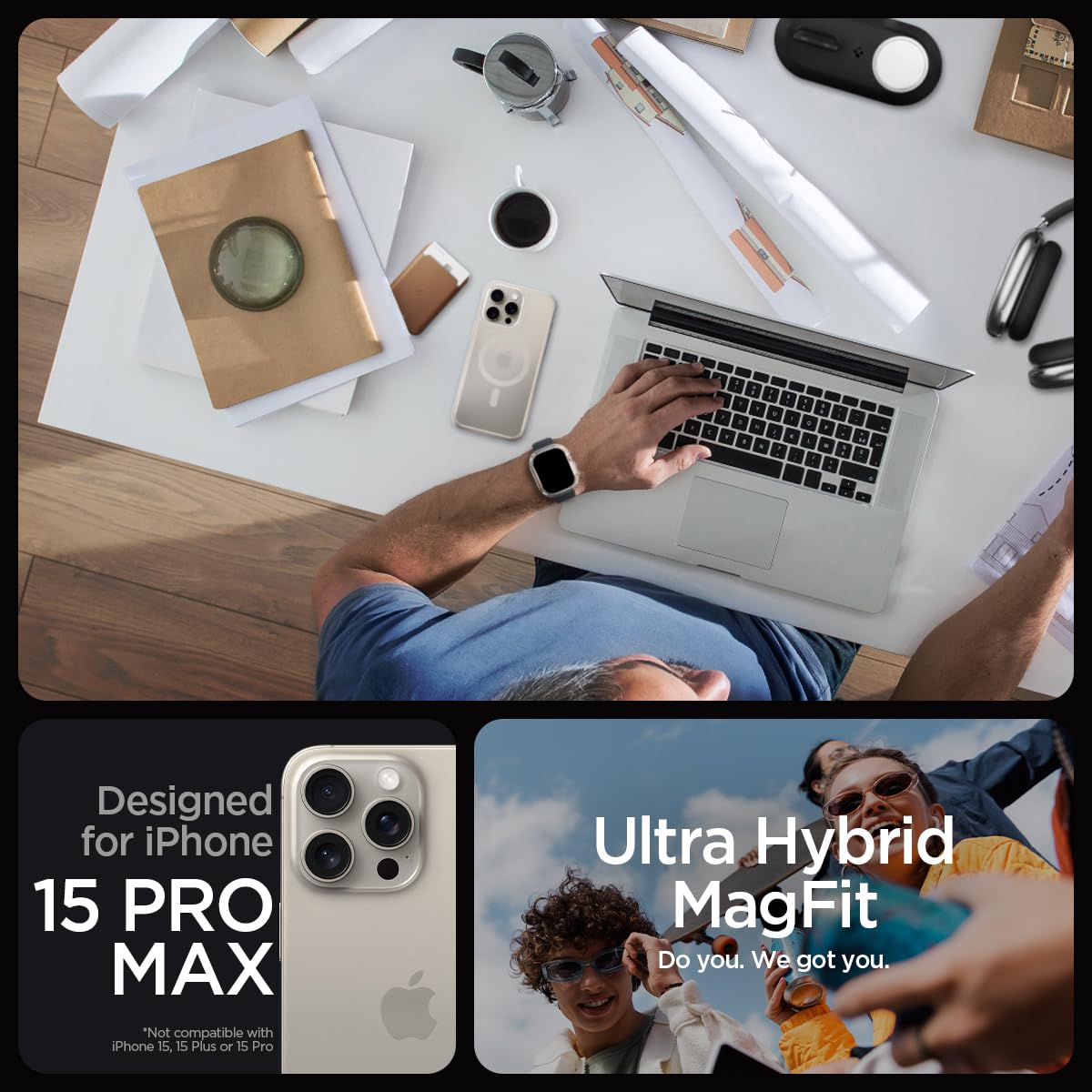 Spigen Ultra Hybrid (MagFit) case for iPhone 15 Pro Max in Frost Natural Titanium – detail image 1