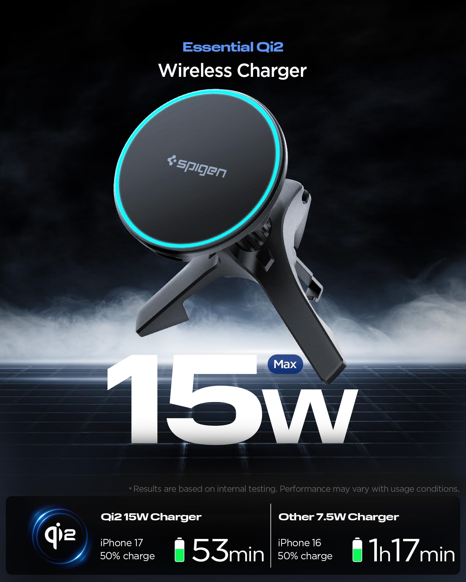Spigen Essential MagFit Qi2 Air Vent Car Charger - Black - image 2