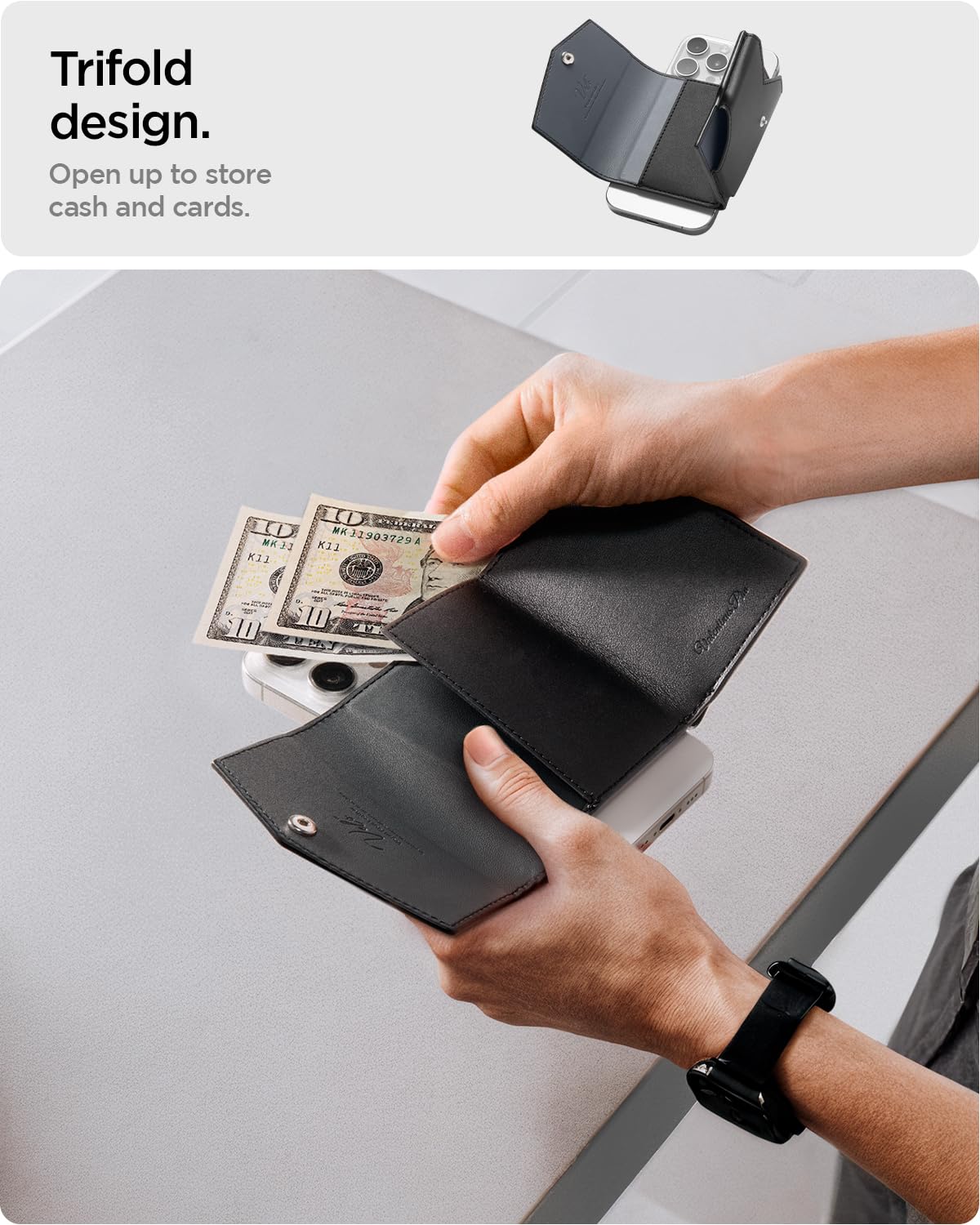 Spigen Valentinus Pro MagFit 3-Card Trifold Wallet - Black - image 5