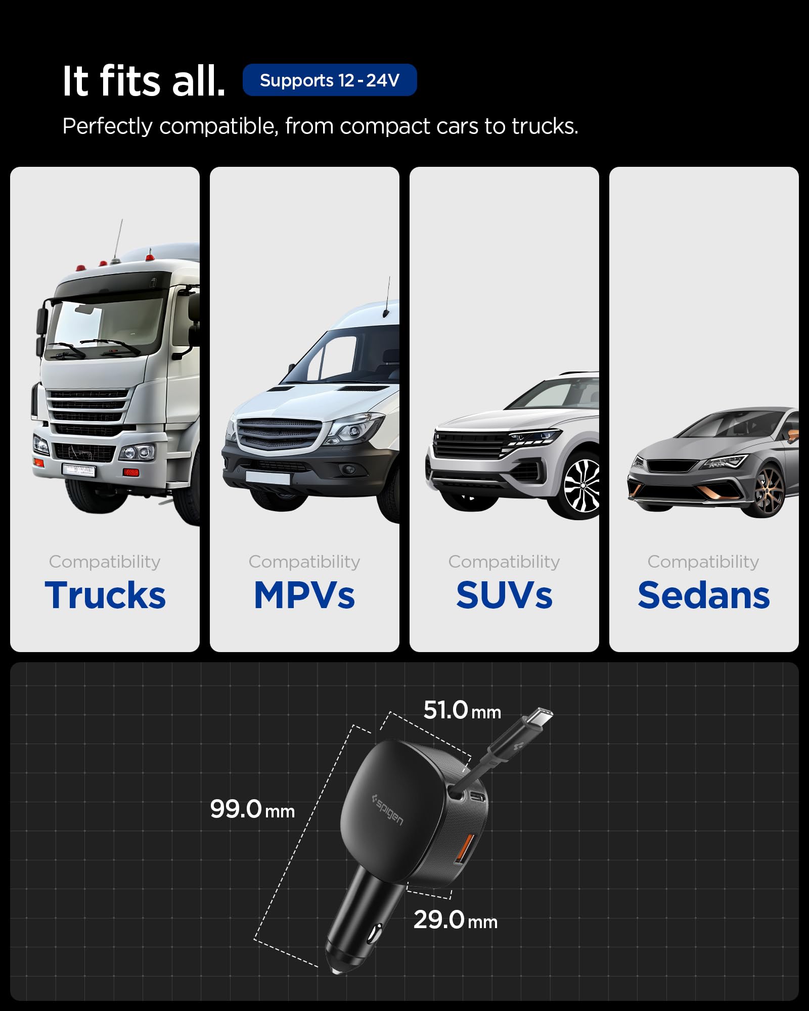 Spigen Essential 60W Retractable Car Charger - Black - image 5