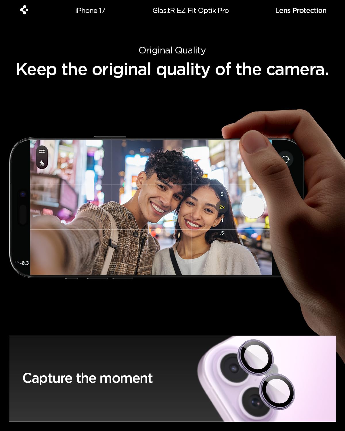 Spigen iPhone 17 Camera Lens Protector GLAS.tR EZ Fit Optik Pro (2 Pack) - Lavender - image 3