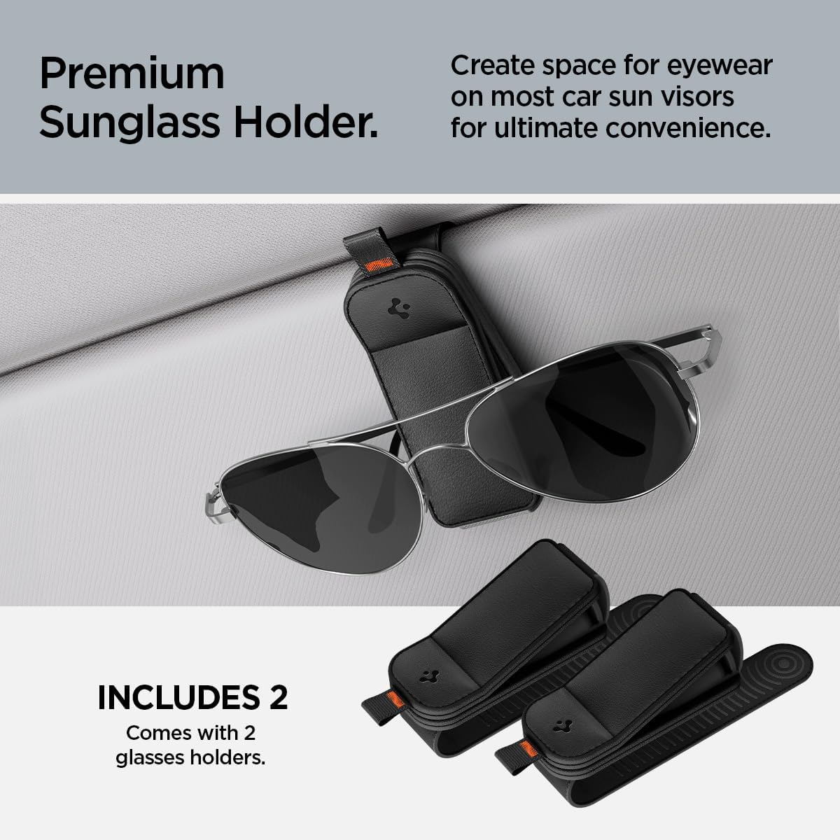 Spigen SH101 magnetic vegan leather car visor sunglasses holder 2-pack - Black - image 2