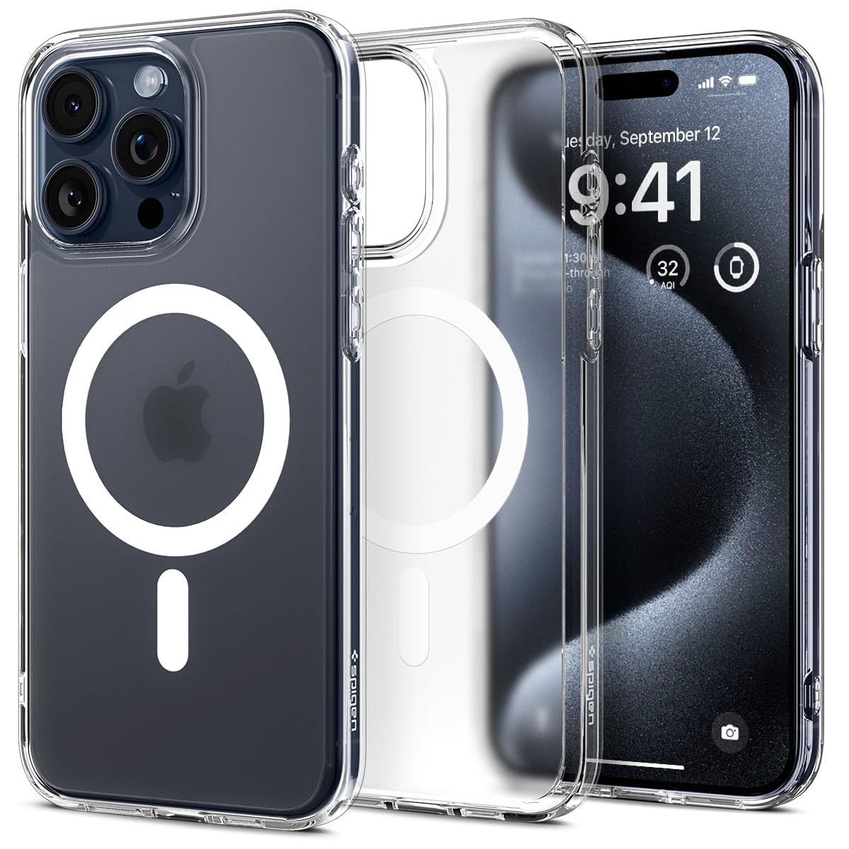 Spigen Ultra Hybrid (MagFit) case for iPhone 15 Pro Max in Frost White – product image