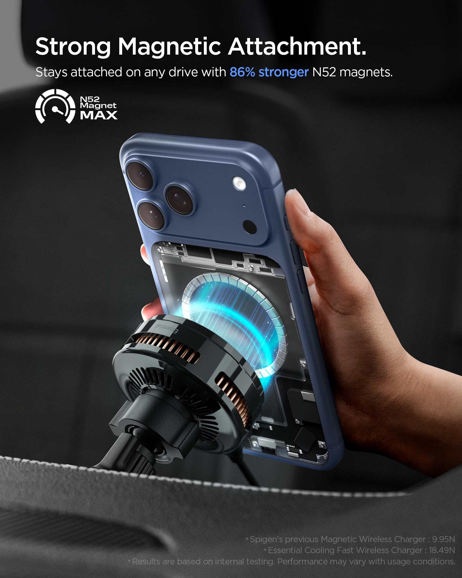 Spigen Essential CryoMax Qi2.2 25W Wireless Charger Car Mount - Black - image 4
