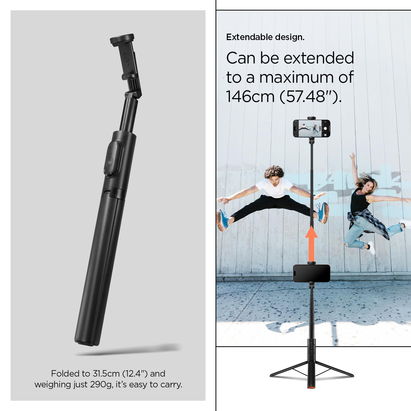 Spigen S541W Auto-Open Selfie Stick Tripod with Bluetooth Remote - Black - image 7
