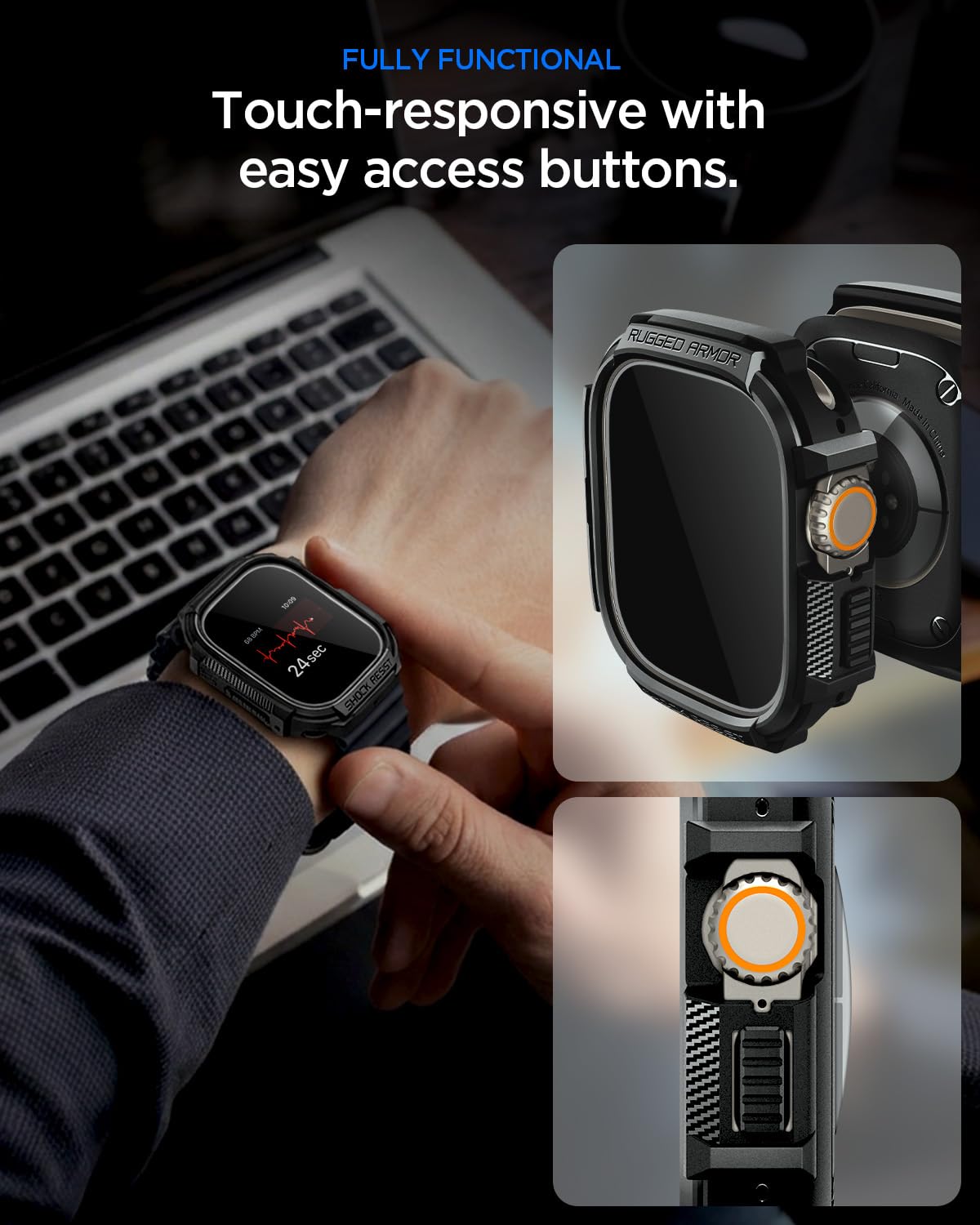 Spigen Rugged Armor Apple Watch Ultra 3/2/1 49mm Case with Glass - Matte Black - image 6