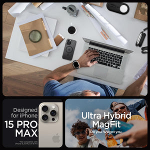 Spigen Ultra Hybrid (MagFit) case for iPhone 15 Pro Max in Frost Black – detail image 1