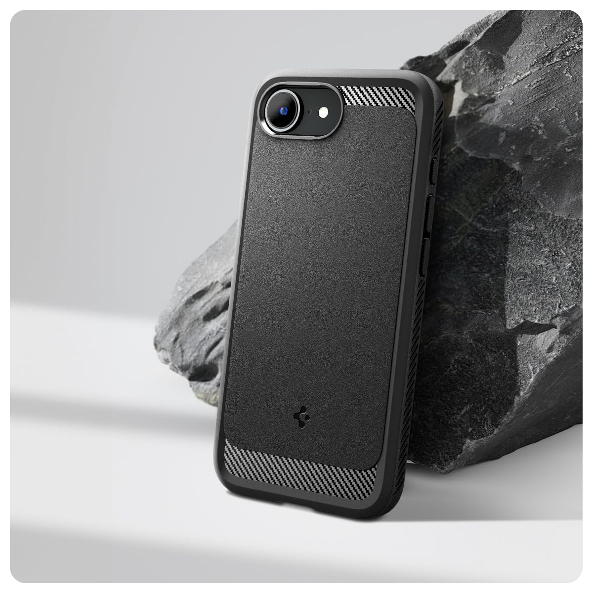 Spigen Rugged Armor MagFit case angle image for iPhone 17e and iPhone 16e