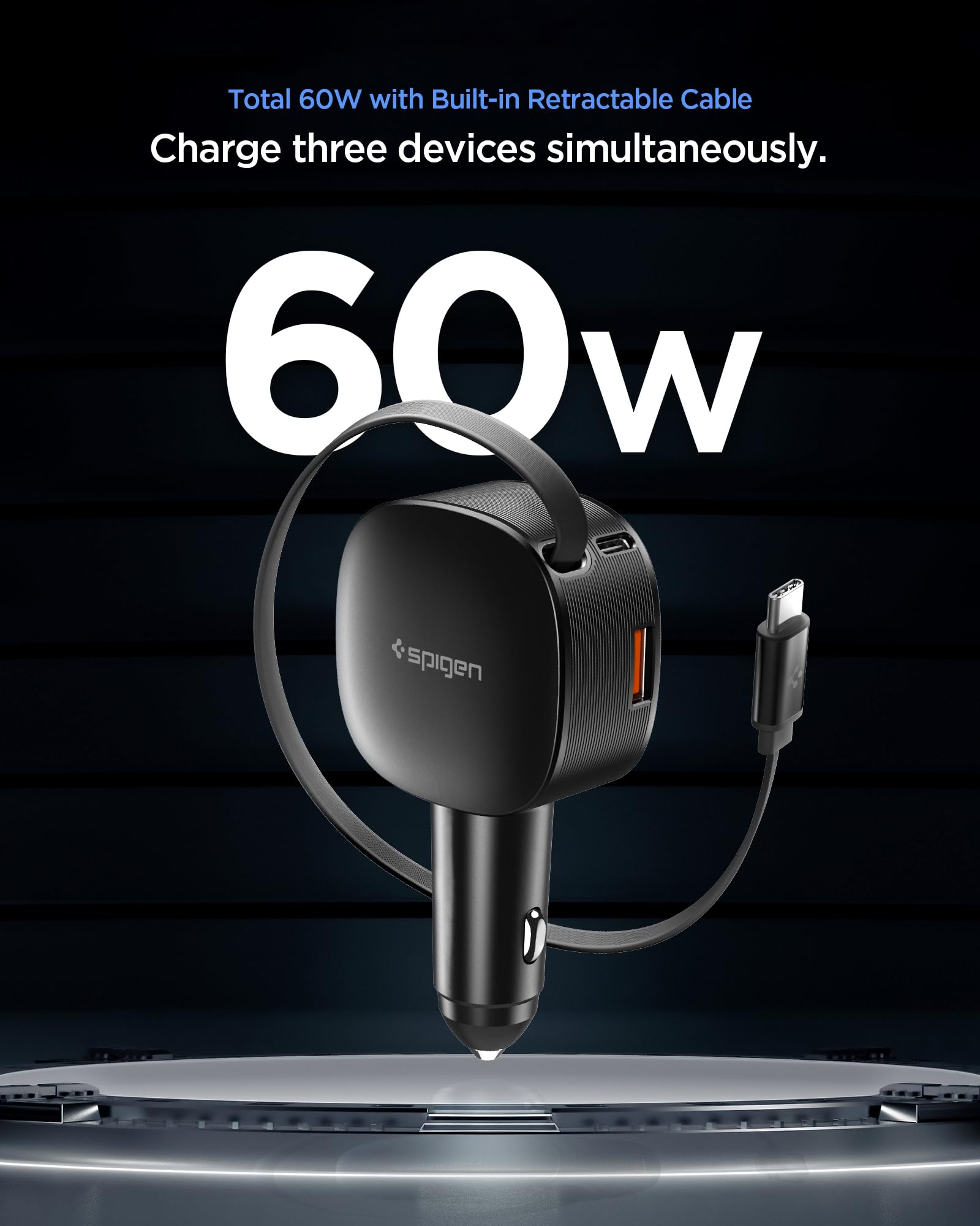 Spigen Essential 60W Retractable Car Charger - Black - image 2