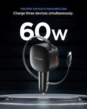 Spigen Essential 60W Retractable Car Charger - Black - image 2