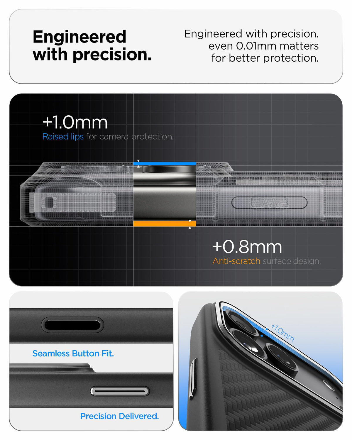 Spigen iPhone 17 Pro Enzo Aramid T MagFit case in Black Silver - precision camera and button protection