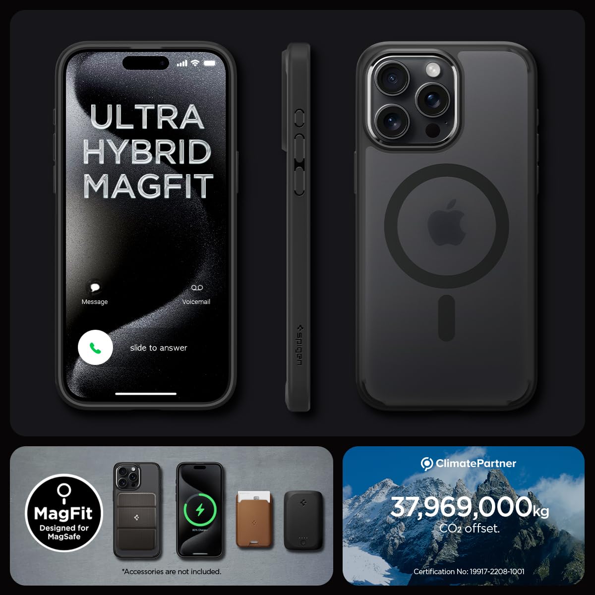 Spigen Ultra Hybrid (MagFit) case for iPhone 15 Pro Max in Frost Black – detail image 6