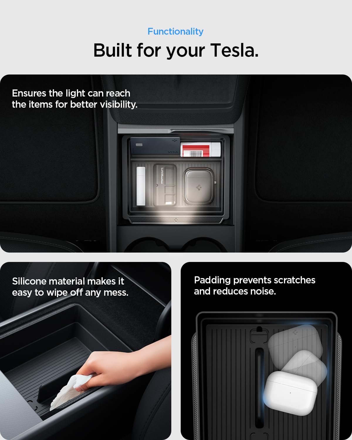 Spigen Tesla Model Y Juniper & Model 3 Highland Console Organizer Set - Black - image 6