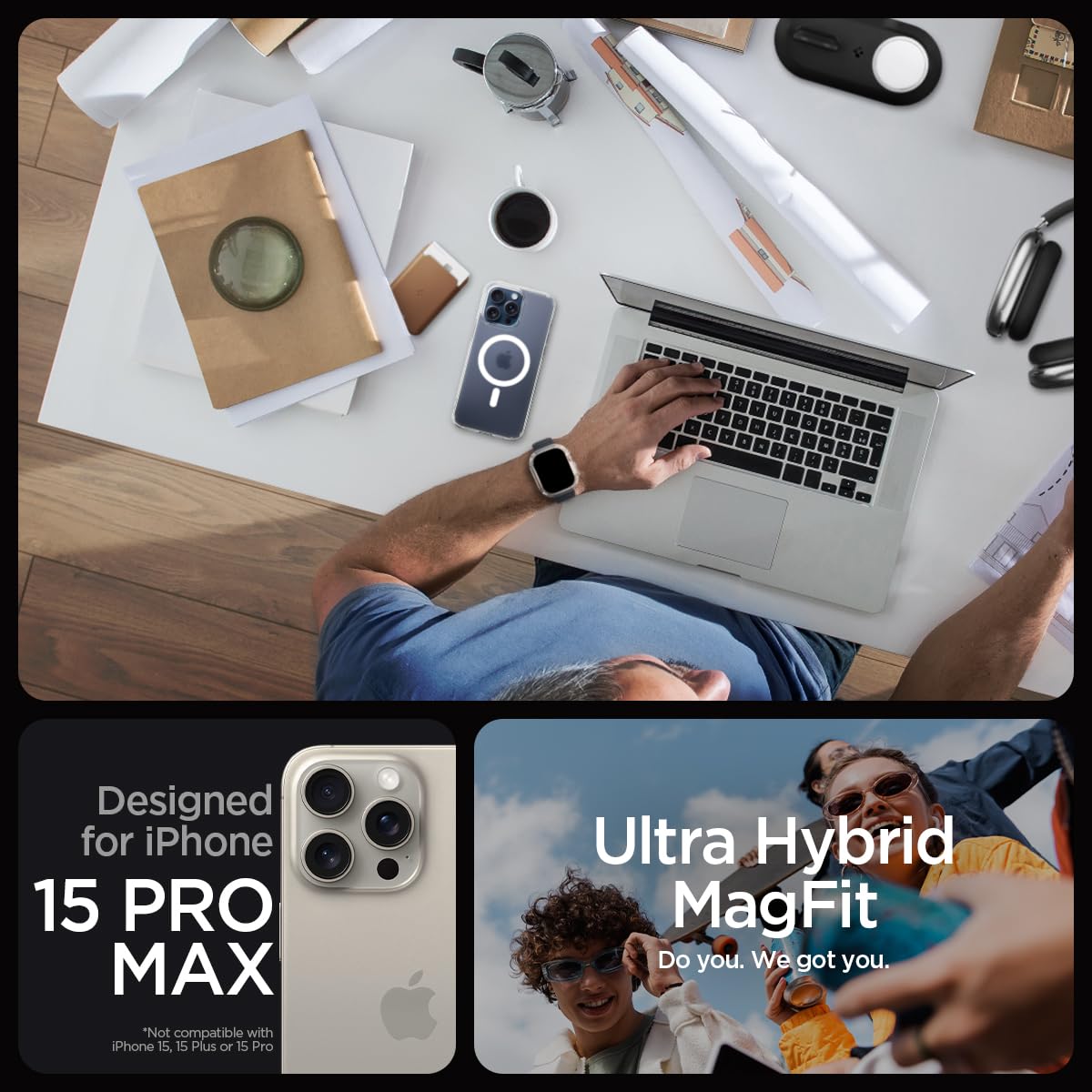 Spigen Ultra Hybrid (MagFit) case for iPhone 15 Pro Max in Frost White – detail image 1