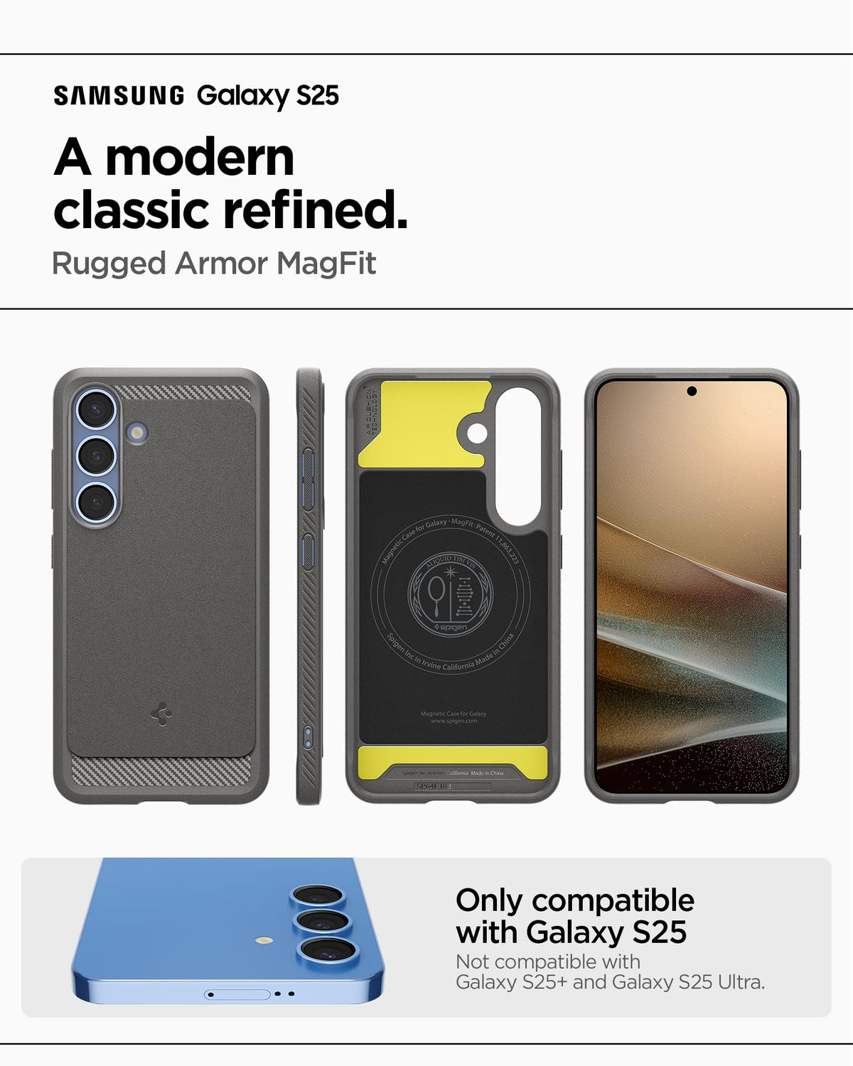 Spigen Galaxy S25 Rugged Armor MagFit Marble Gray case view 2