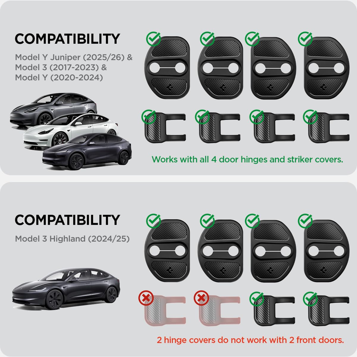 Tesla door striker and hinge cover protector detail