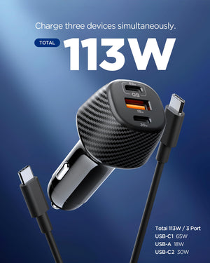 Spigen ArcStation Essential 113W 3-Port Car Charger - Black - image 2