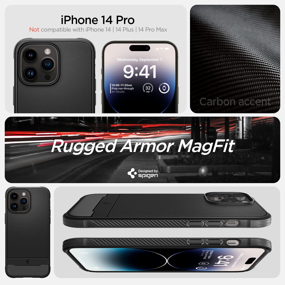 Spigen Rugged Armor MagFit iPhone 14 Pro Case - Matte Black - image 2