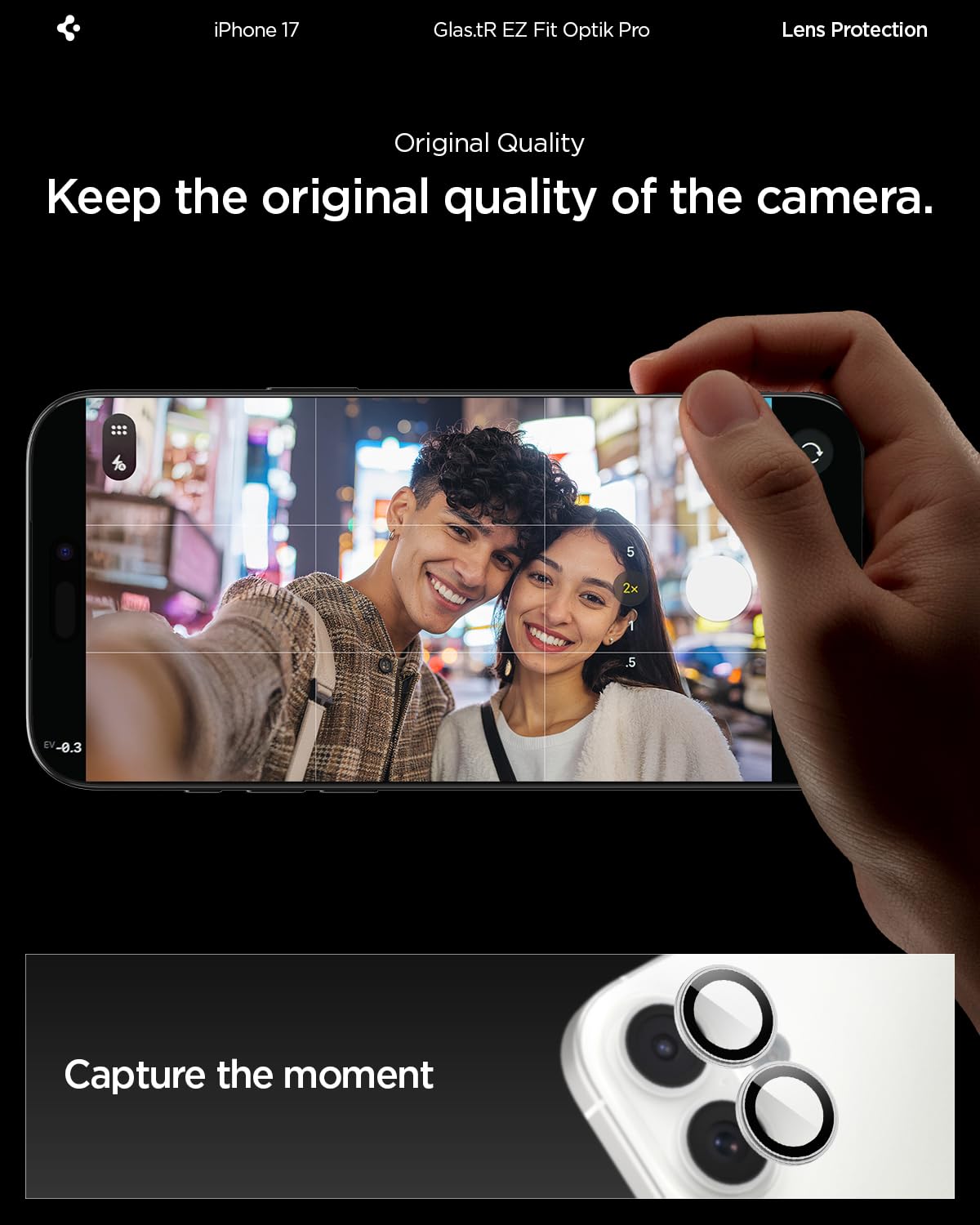 Spigen iPhone 17 Camera Lens Protector GLAS.tR EZ Fit Optik Pro (2 Pack) - Silver - image 3