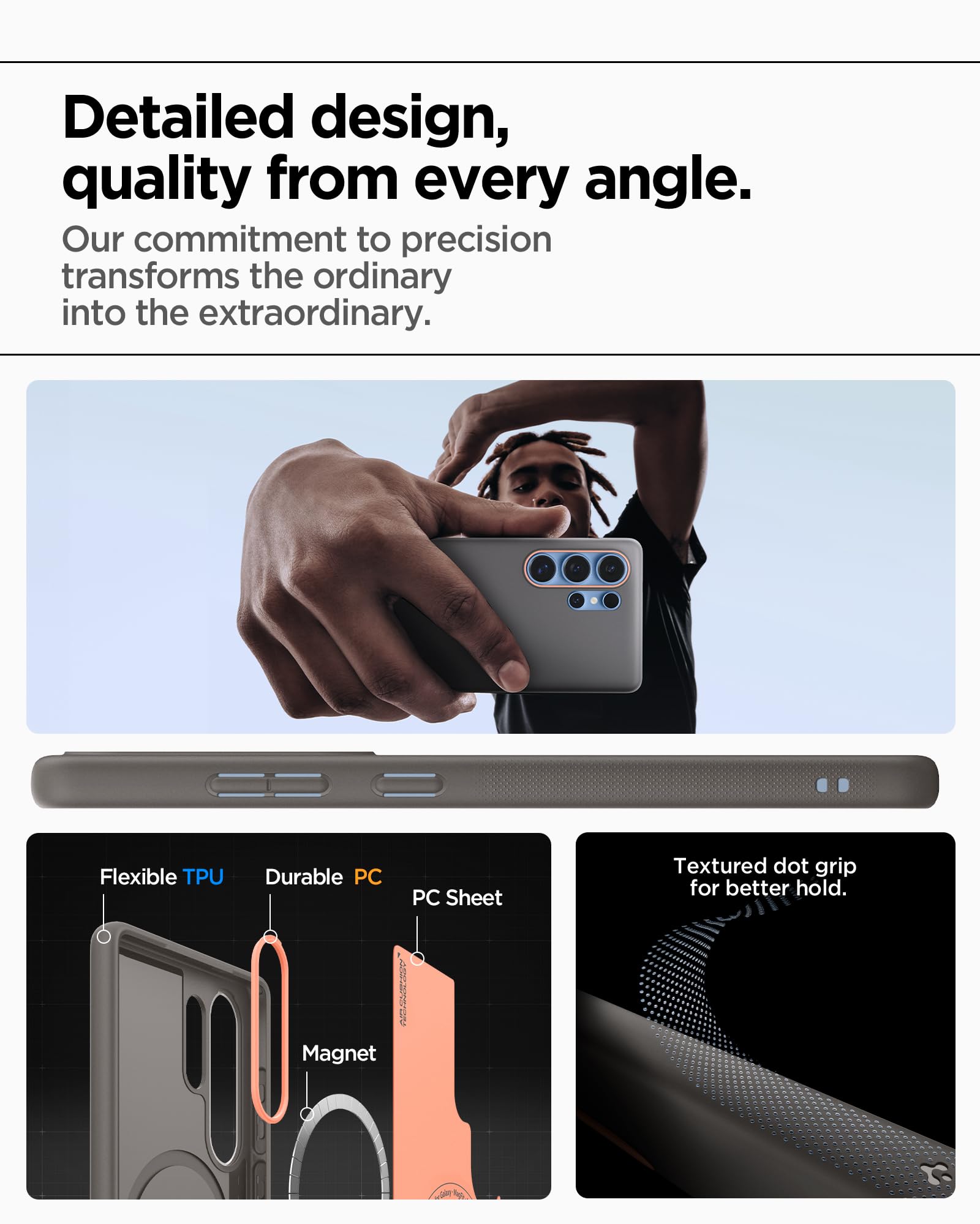 Spigen Galaxy S25 Ultra Nano Pop MagFit case detail - Papaya Gray