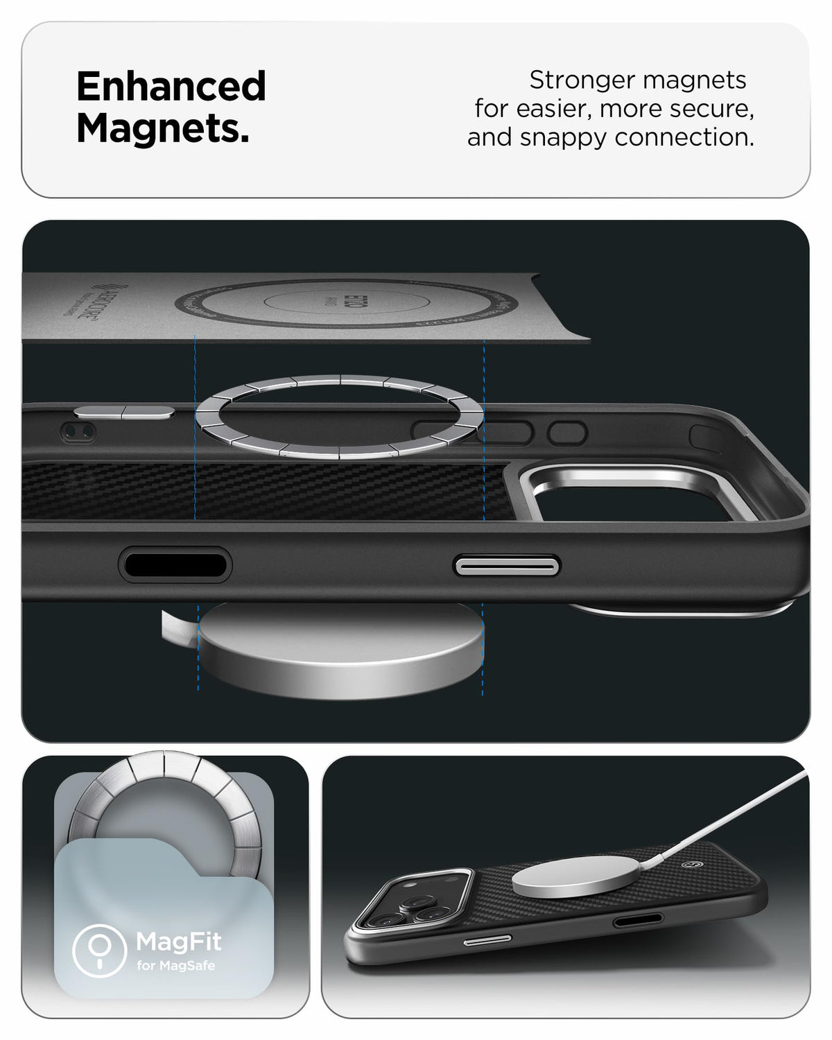 Spigen iPhone 17 Pro Enzo Aramid T MagFit case in Black Silver - MagFit magnet construction