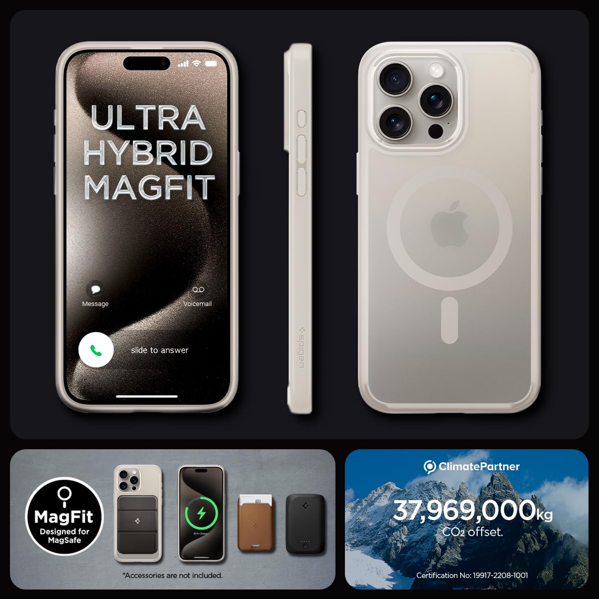 Spigen Ultra Hybrid (MagFit) case for iPhone 15 Pro Max in Frost Natural Titanium – detail image 6