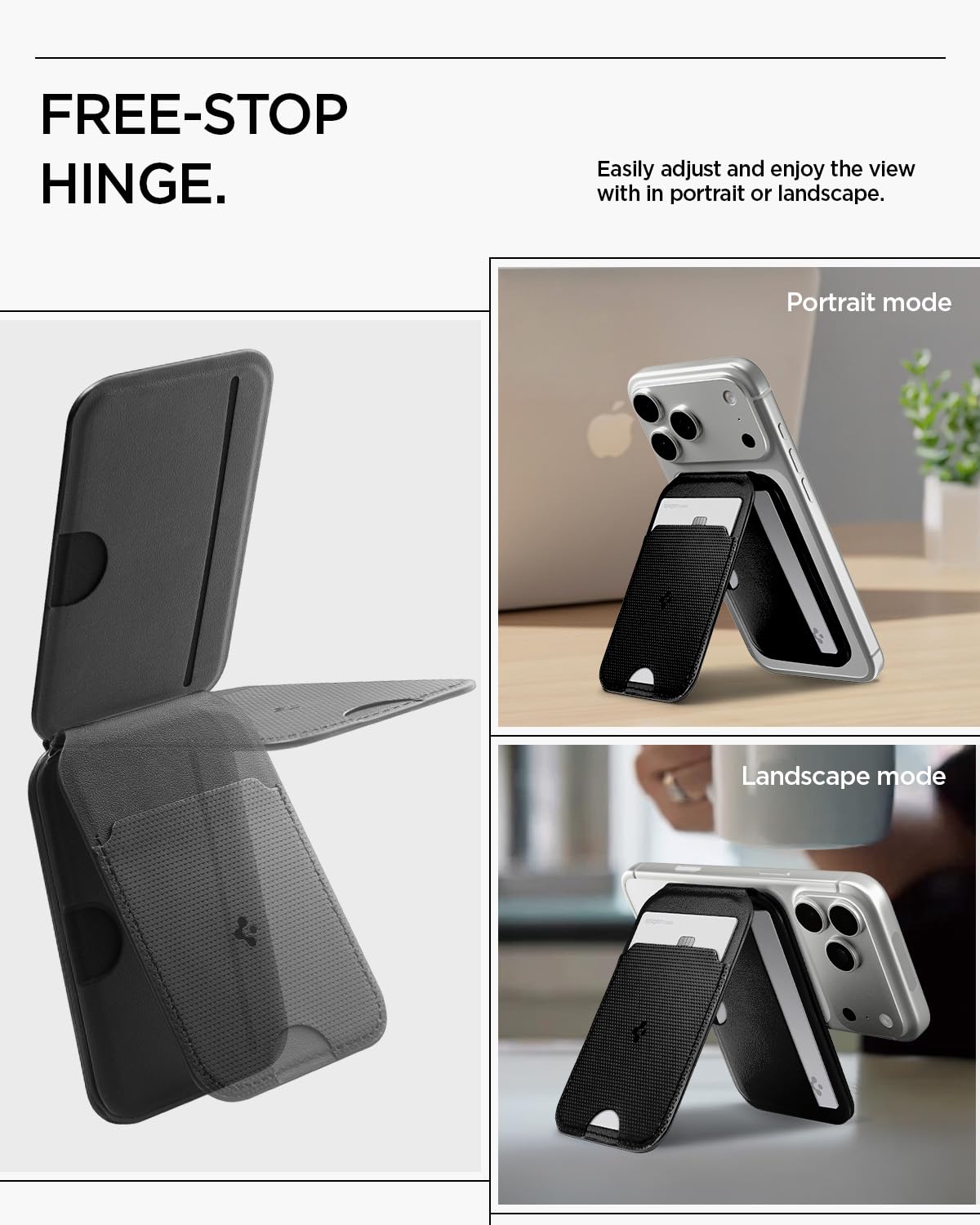 Spigen Slim Fold MagSafe Wallet Stand - Black - 3-Card Tripod - image 3