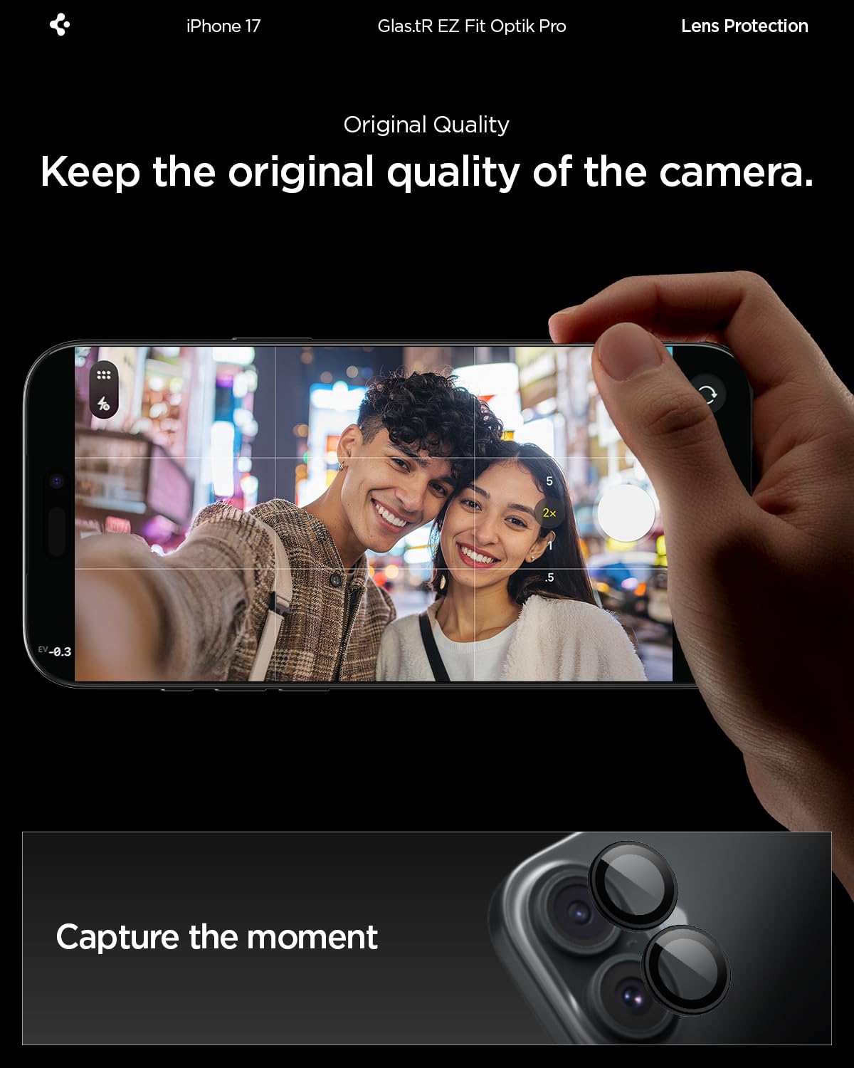 Spigen iPhone 17 / 16 Plus / 16 Camera Lens Protector GLAS.tR EZ Fit Optik Pro (2 Pack) - Black - image 3