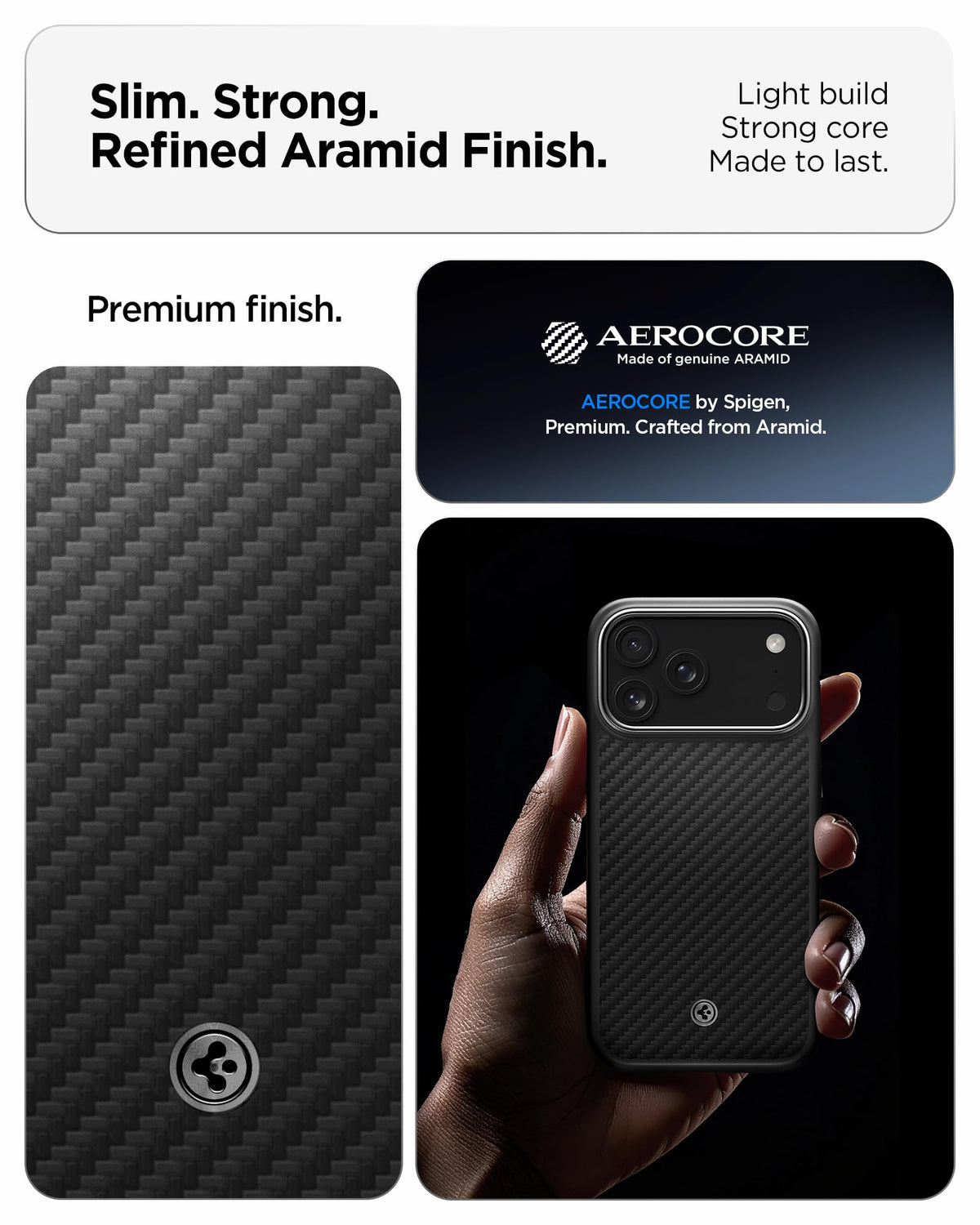 Spigen iPhone 17 Pro Enzo Aramid T MagFit case in Black Silver - genuine aramid construction