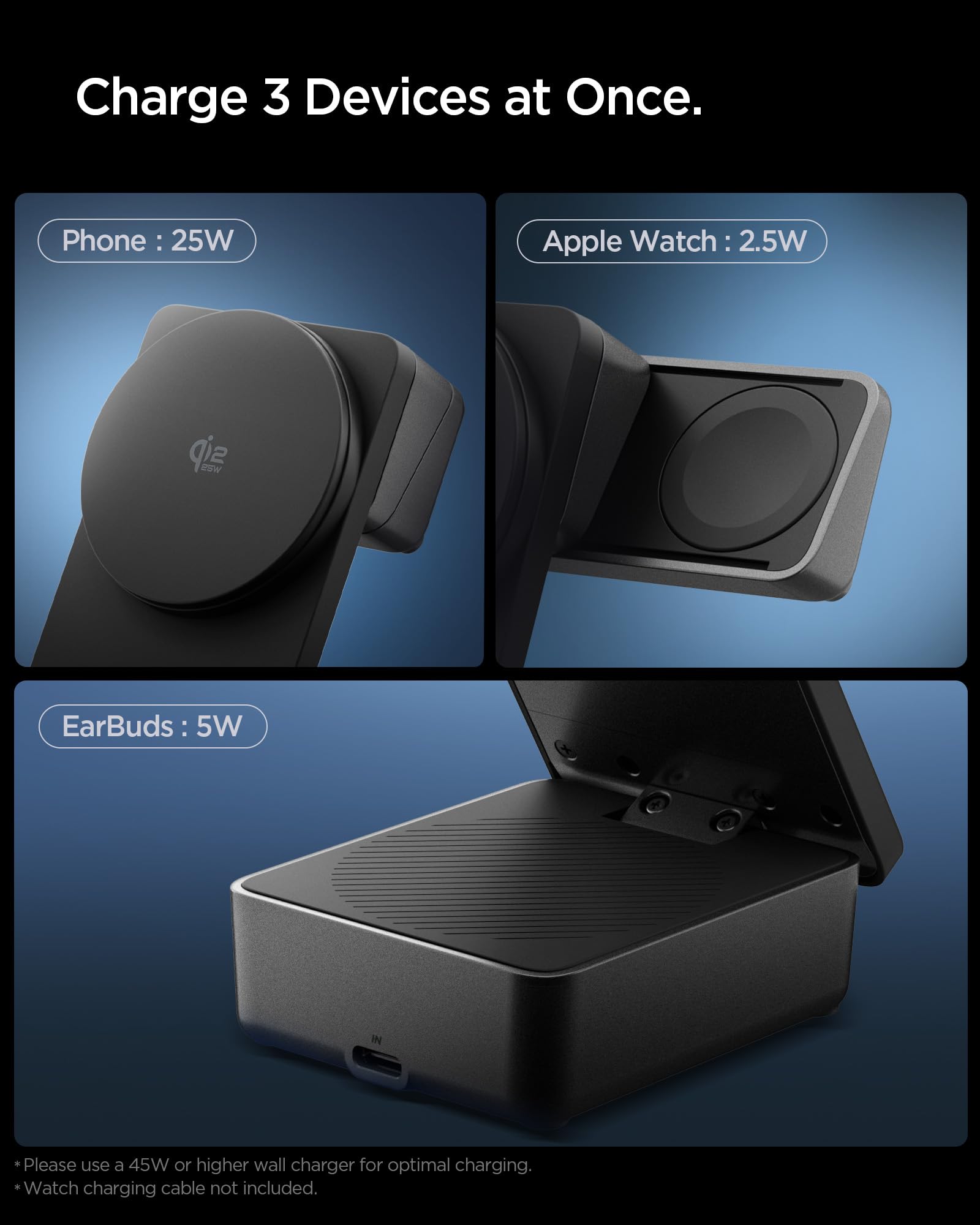 Spigen Essential MagFit Qi2.2 25W 3-in-1 Foldable Wireless Charger - Black - image 3