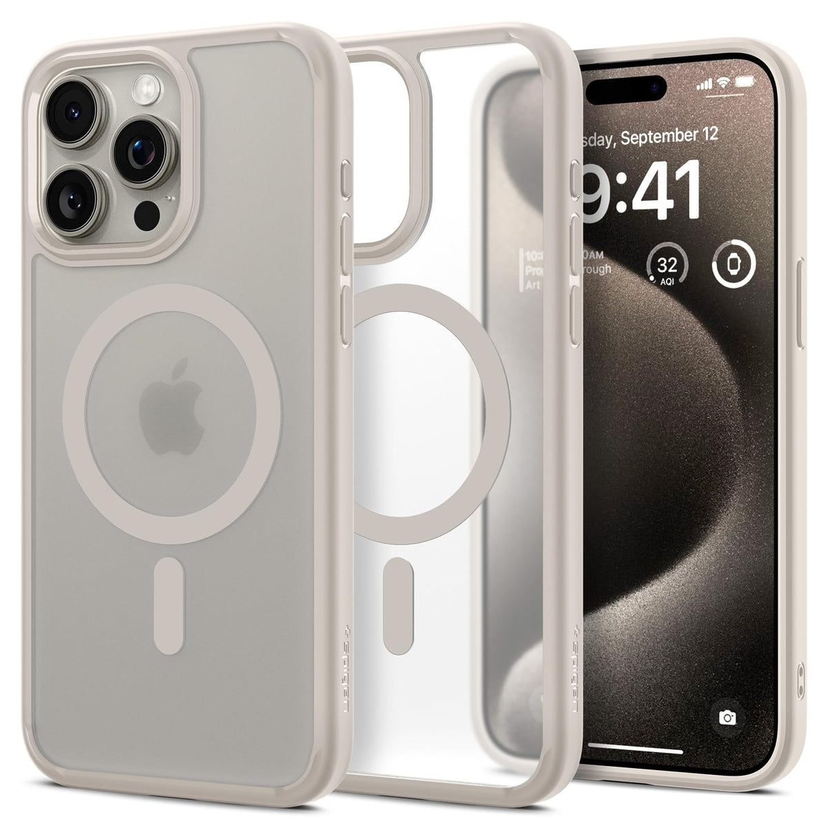 Spigen Ultra Hybrid (MagFit) case for iPhone 15 Pro Max in Frost Natural Titanium – product image