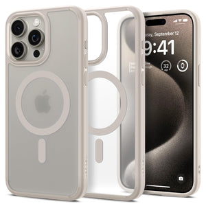 Spigen Ultra Hybrid (MagFit) case for iPhone 15 Pro Max in Frost Natural Titanium – product image