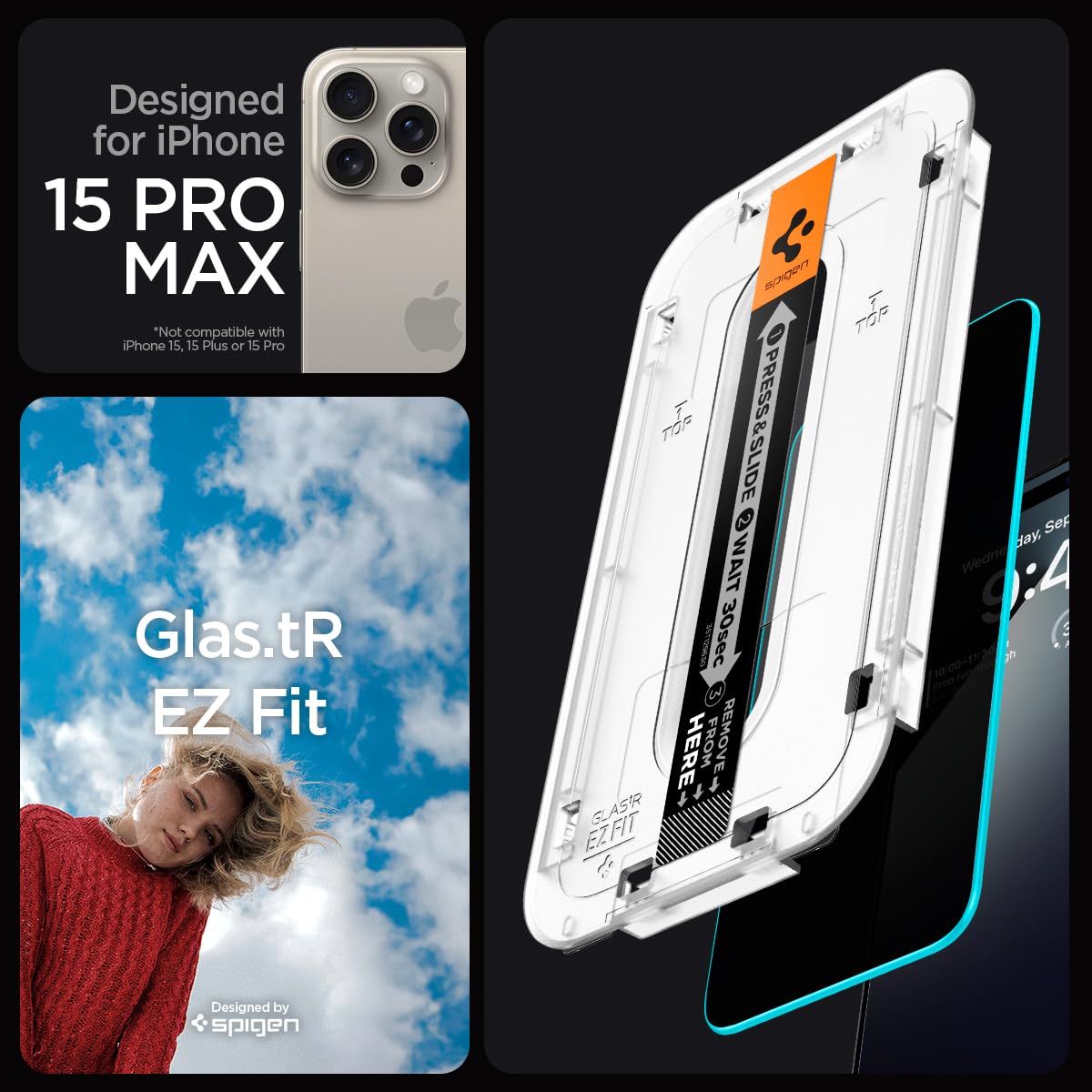 Spigen iPhone 15 Pro Max Screen Protector GLAS.tR EZ Fit Privacy (2 Pack) - iPhone 15 Pro Max - Privacy - image 3