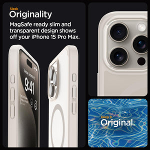 Spigen Ultra Hybrid (MagFit) case for iPhone 15 Pro Max in Frost Natural Titanium – detail image 2