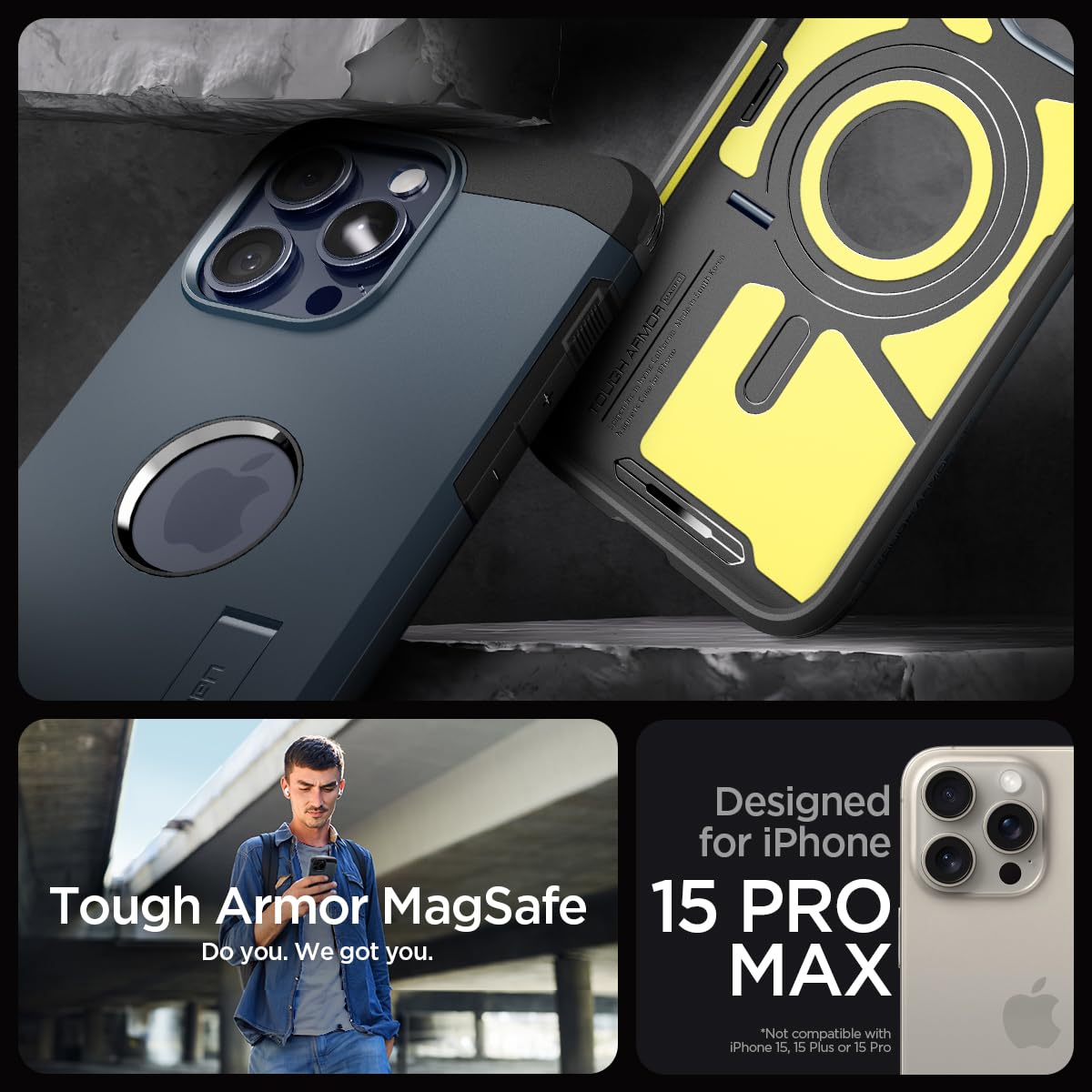 Spigen Tough Armor (MagFit) case for iPhone 15 Pro Max in Metal Slate – detail image 1