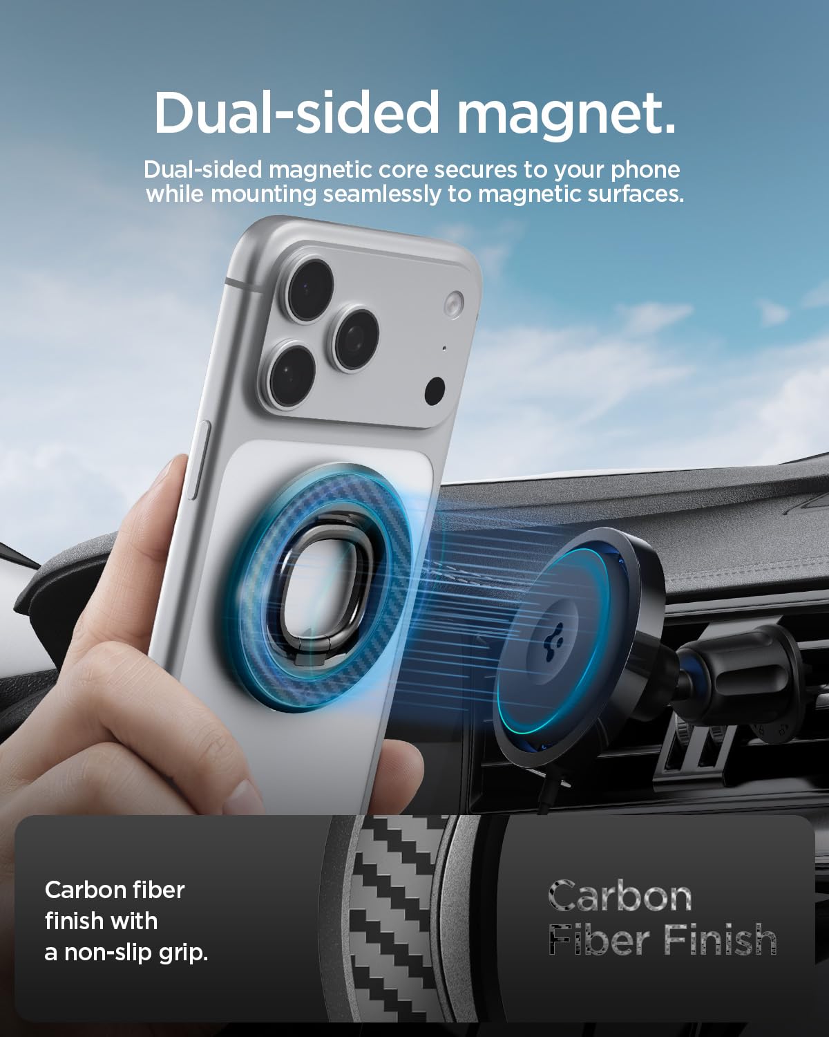 Spigen O-Mag MagFit+ MagSafe Phone Grip with Stand - dual-sided magnet