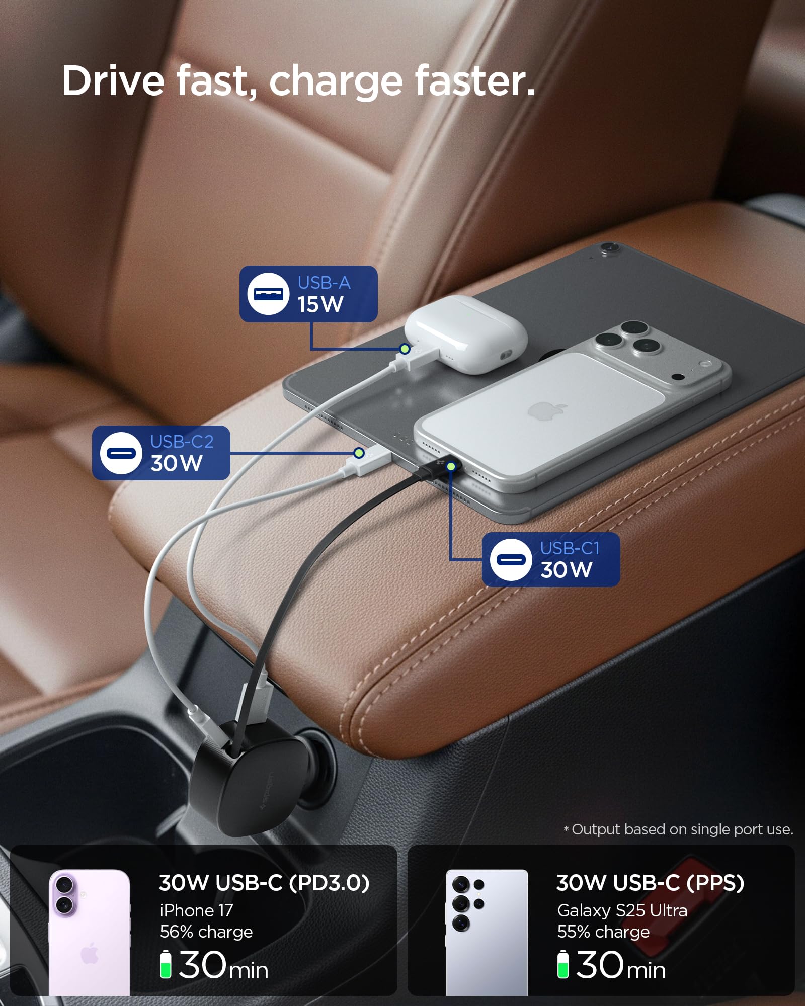 Spigen Essential 60W Retractable Car Charger - Black - image 3
