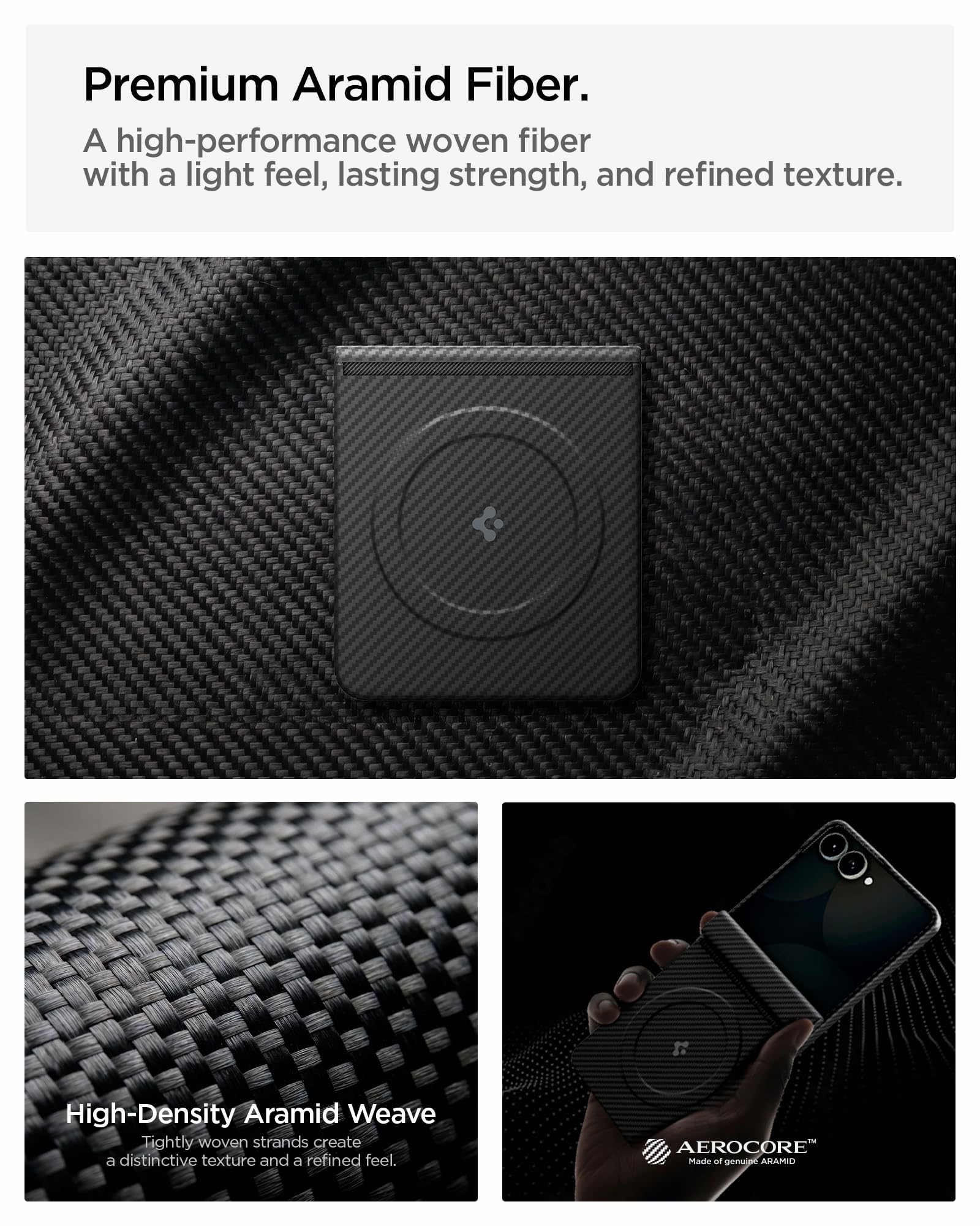 Spigen Galaxy Z Flip 8 Case Air Skin Aramid MagFit – Black – 600D aramid fibre detail