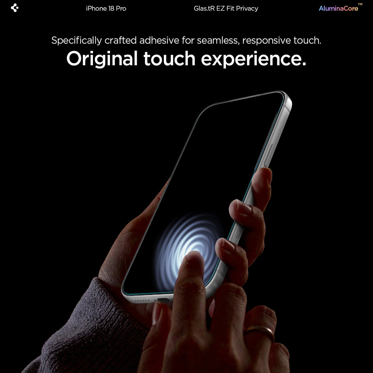 Spigen iPhone 18 Pro Max Privacy Screen Protector – GLAS.tR EZ Fit, Online Version – 2 Pack – Touch response