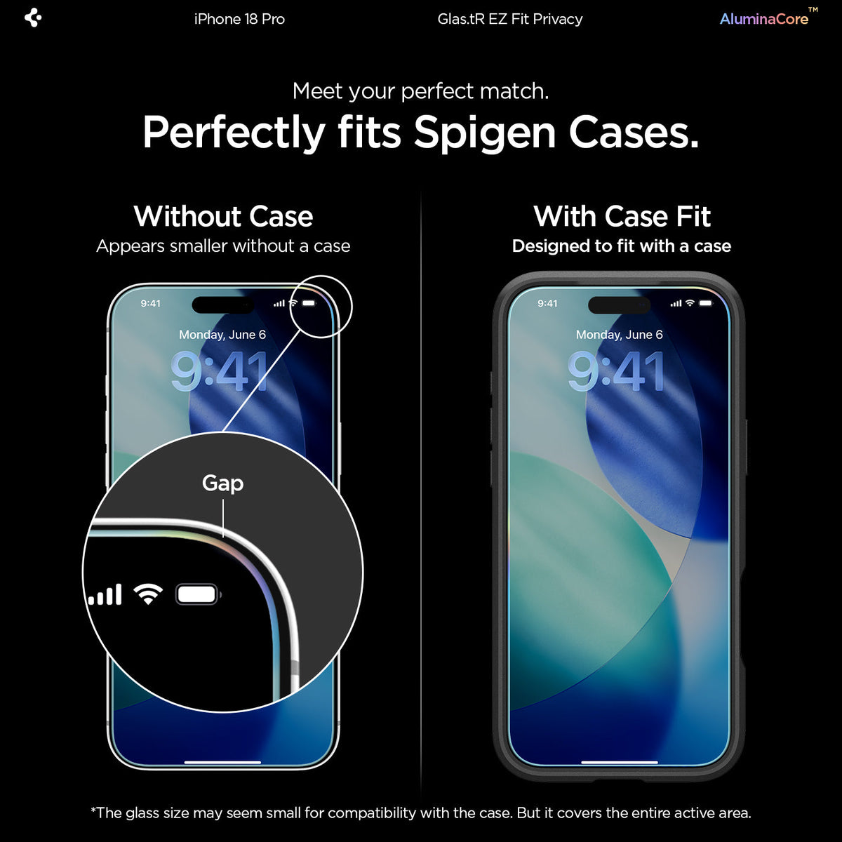 Spigen iPhone 18 Pro Privacy Screen Protector – GLAS.tR EZ Fit, Online Version – 2 Pack – Case-friendly fit