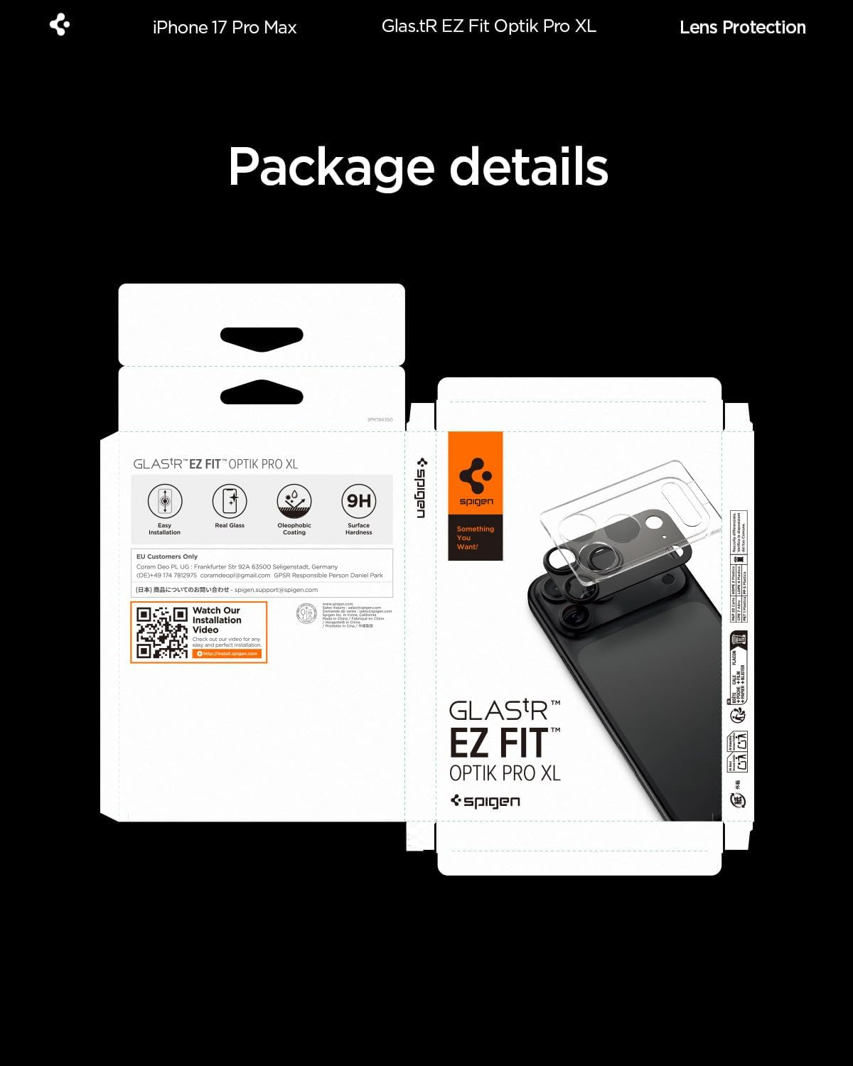 Spigen Camera Lens Screen Protector [GlasTR EZ Fit Optik Pro XL] Designed for iPhone 17 Pro Max [Case Friendly] - Cosmic Orange [1 Pack]