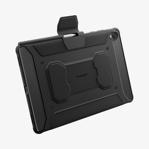 Galaxy Tab S12+ Rugged Armor Pro Black case with folio cover open and S Pen holder