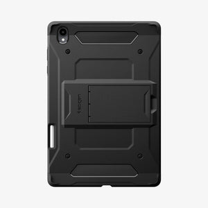Galaxy Tab S12+ Tough Armor Pro showing the back of a rugged tablet case with textured panels, reinforced corners, and a built-in kickstand.