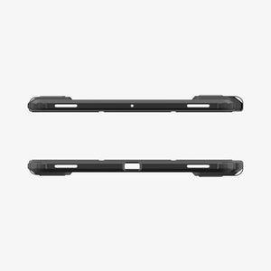 Galaxy Tab S12+ Ultra Hybrid Pro in Black showing top and bottom edges of a tablet case with speaker openings, microphone opening, charging port cutout, and reinforced corners.