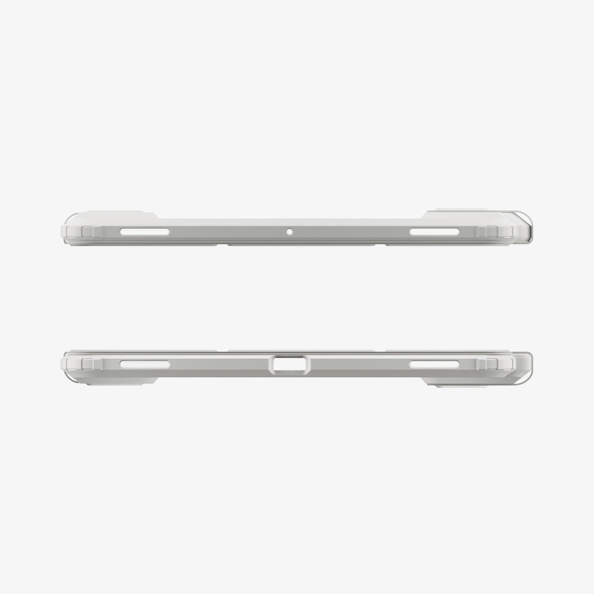 Galaxy Tab S12+ Ultra Hybrid Pro in Gray showing top and bottom edges of a tablet case with speaker openings, microphone opening, charging port cutout, and reinforced corners.